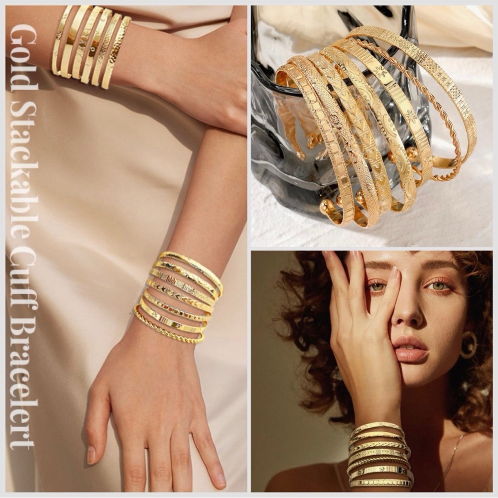🔥🔥🆕Elegant 7pc Gold Bangle Bracelet Set with Textured Designs